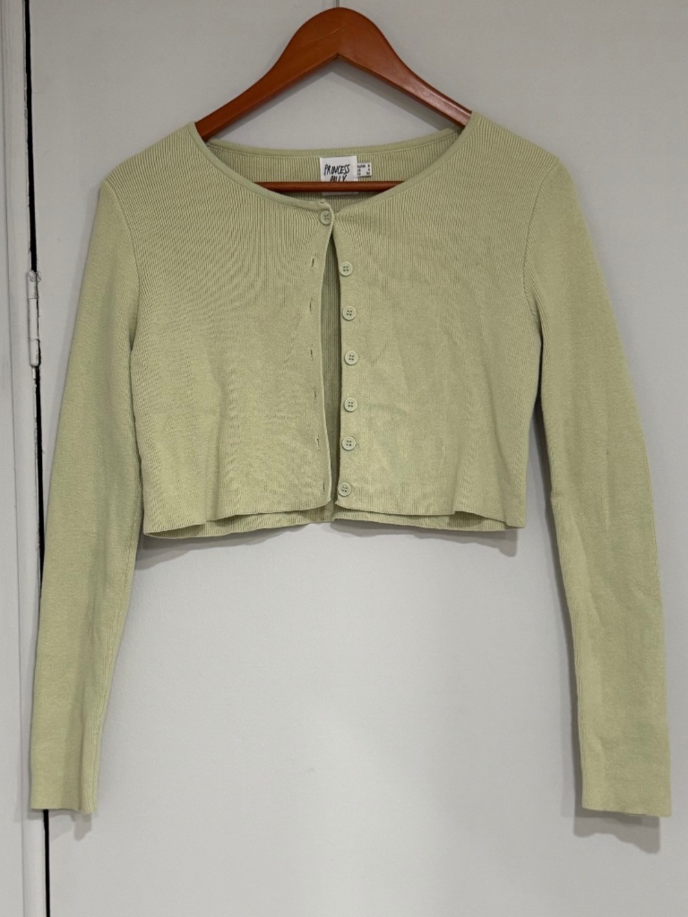 Princess Polly Light Green Cropped Cardigan